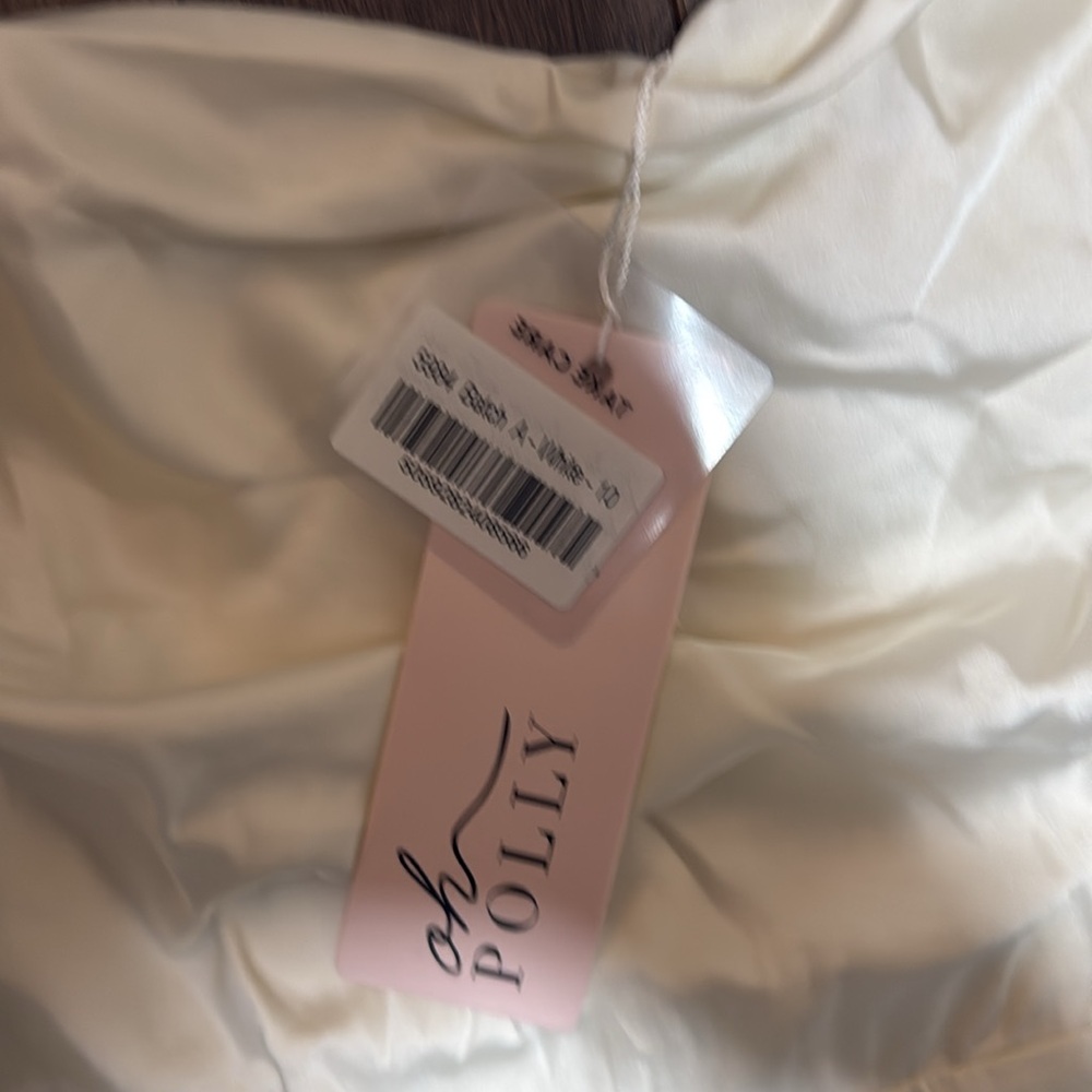 Oh Polly Cream Ruched Bodycon Midi Dress size 6 US - Picture 3 of 5